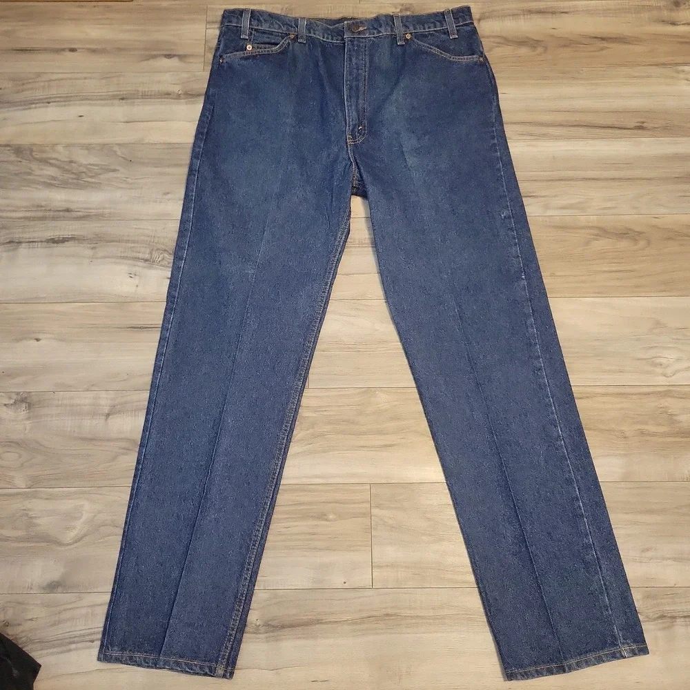 Vintage 90s Levis 505 Jeans Mens 42x324 Fit 40x34 Blue Orange Tab USA Dark Wash